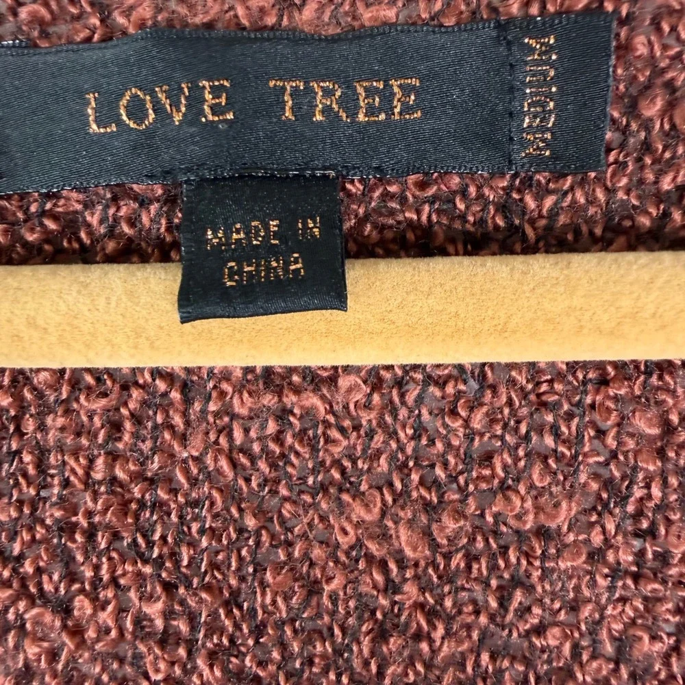 Love Tree‎ Womens Rust Brown Boucle Knit V-Neck Oversized Sweater Medium 9338WE